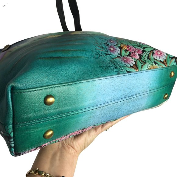 Anuschka NEVER USED Handpainted Leather Large Shoulder Bag Cross Body Italy - Picture 10 of 13
